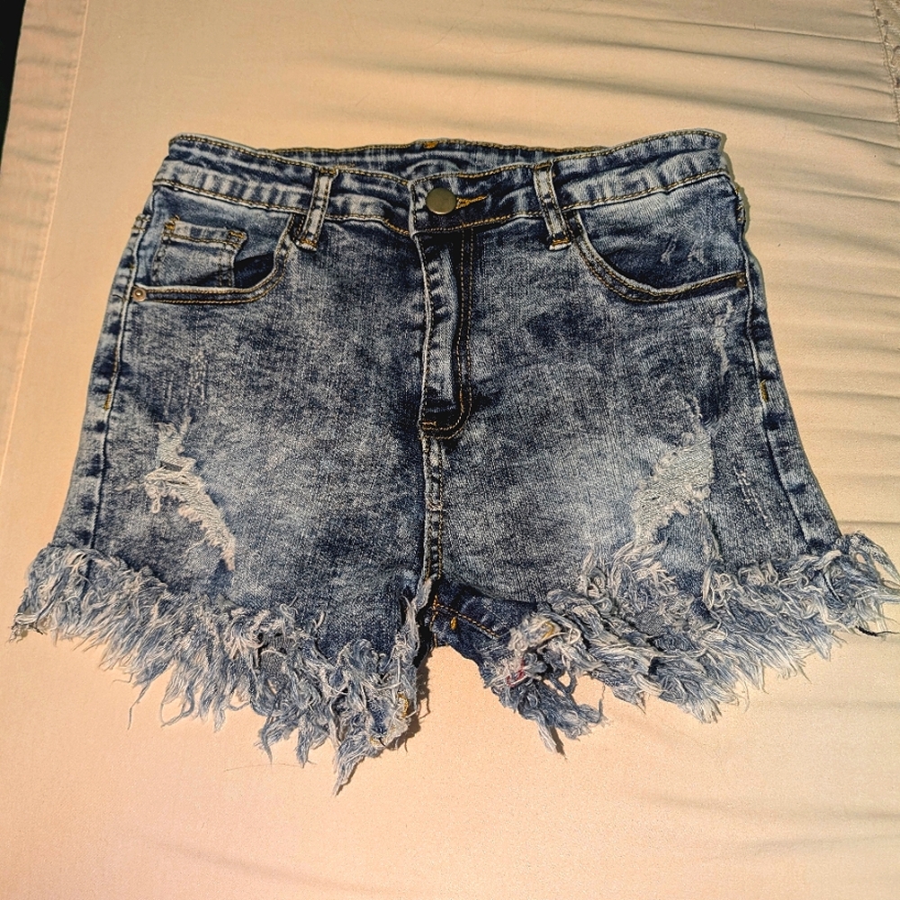 Denim Frayed Hem Women's Shorts